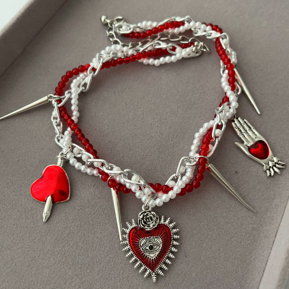 Red charm beaded necklace