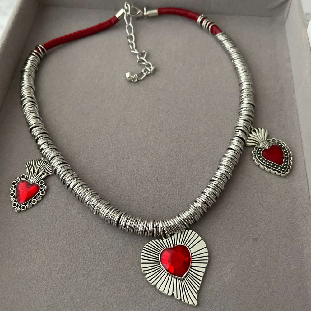 Enamel heart charm necklace