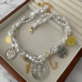 Glass pearl with coin pendant necklace
