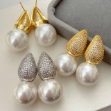 Pave teardrop pearl earrings