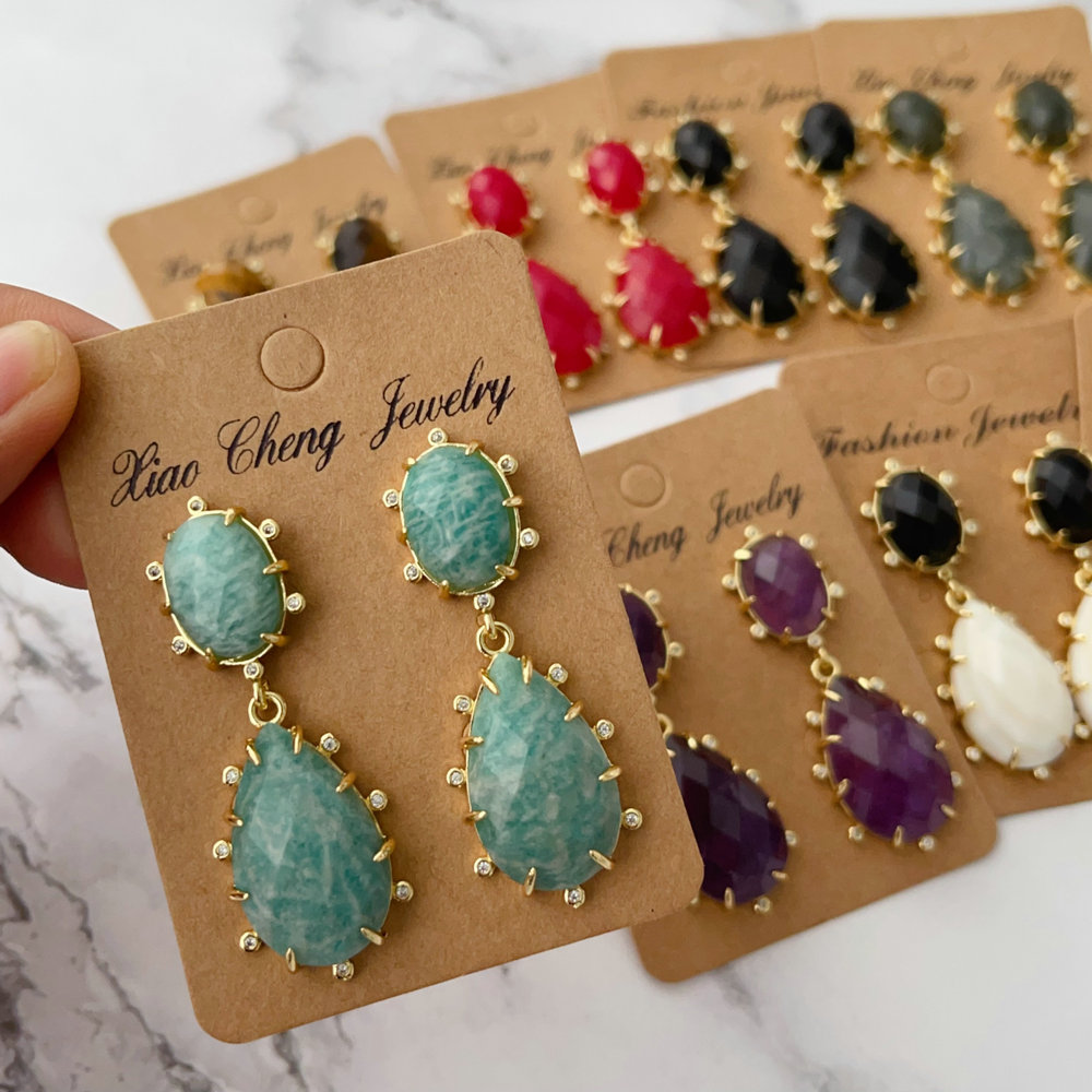 Nature gemstone teardrope earrings
