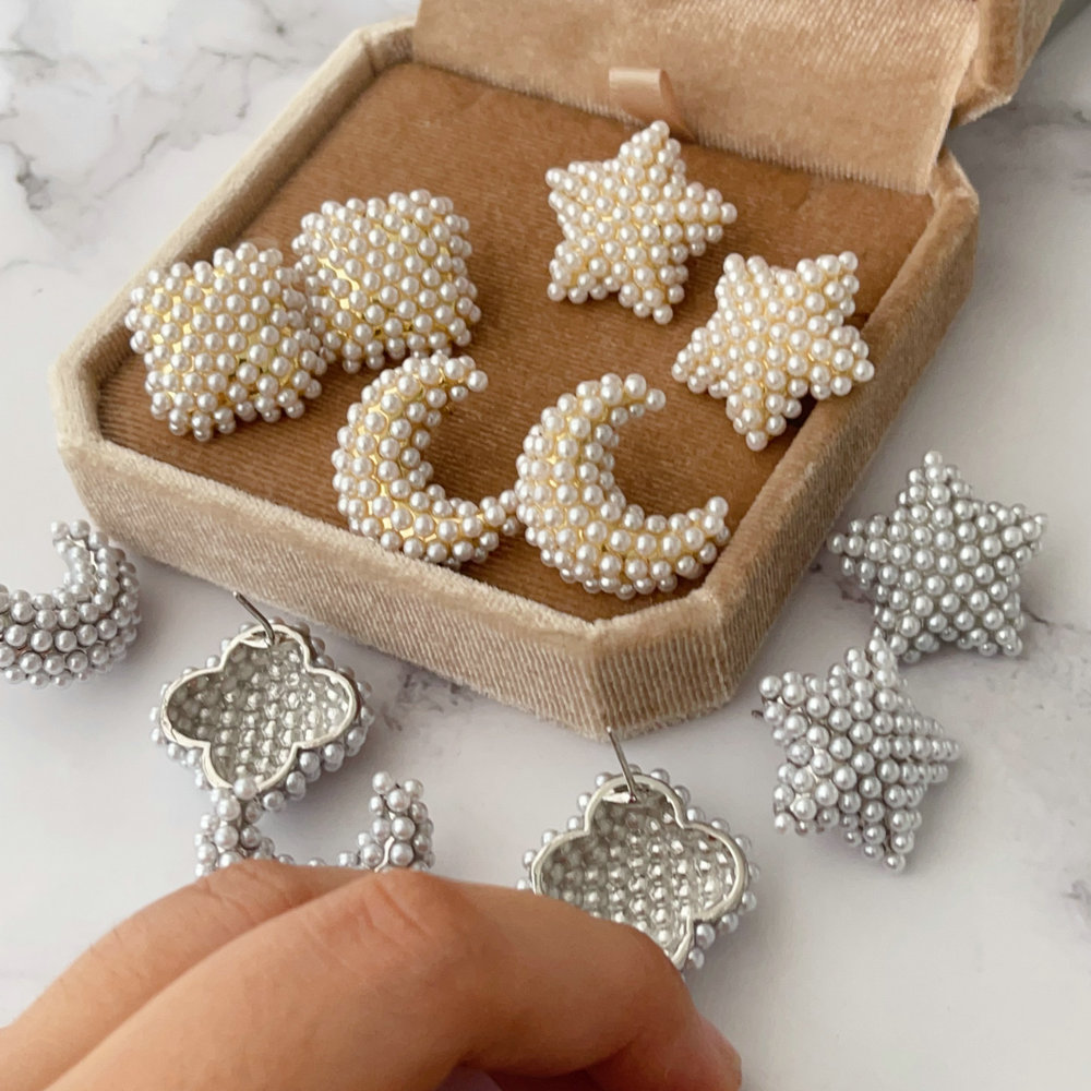 Star moon pearl earrings