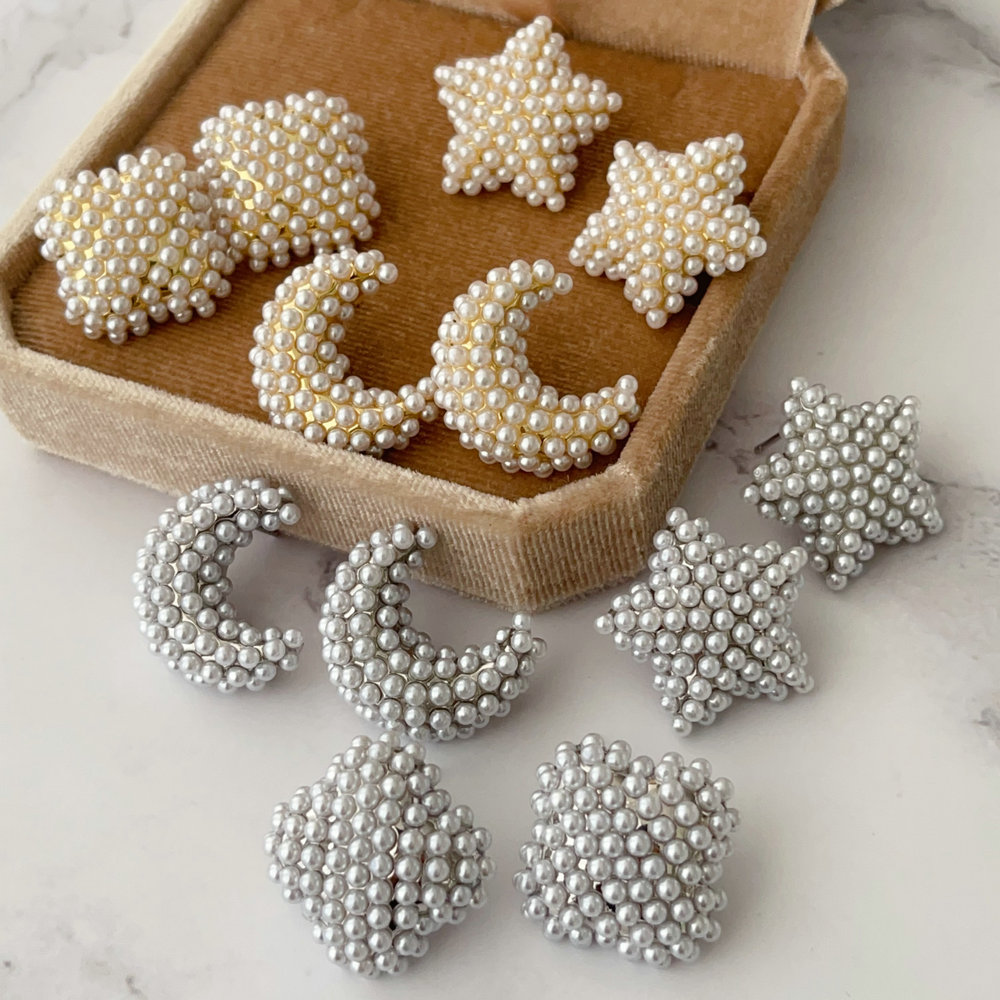 Star moon pearl earrings
