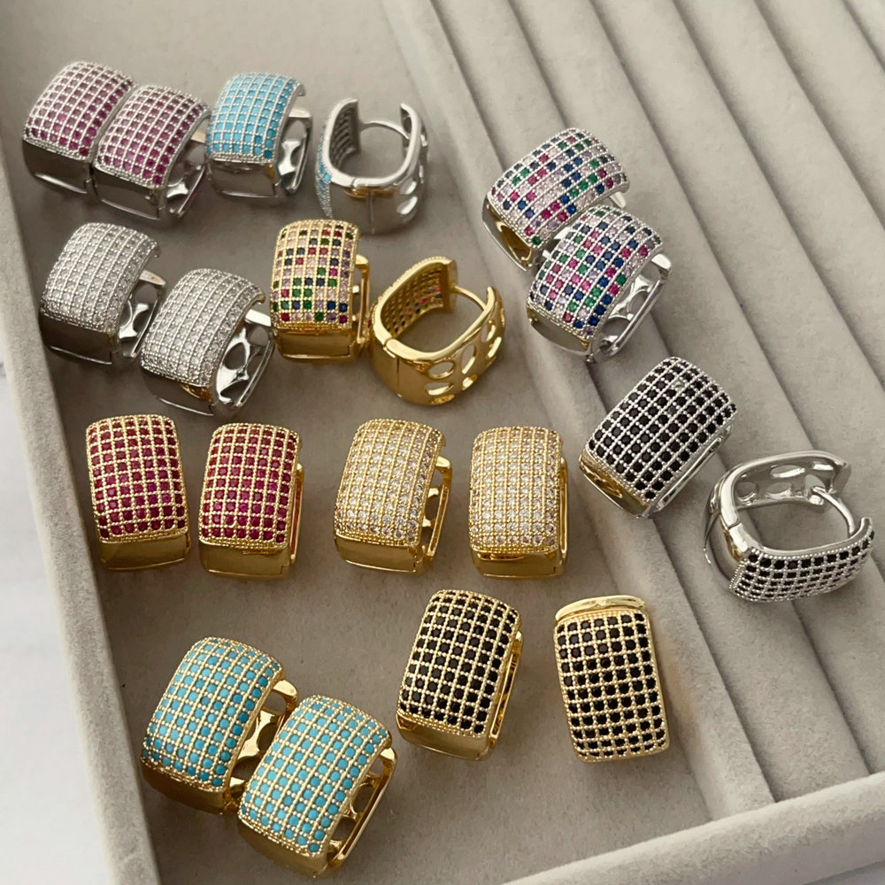 Pave zircon square earrings