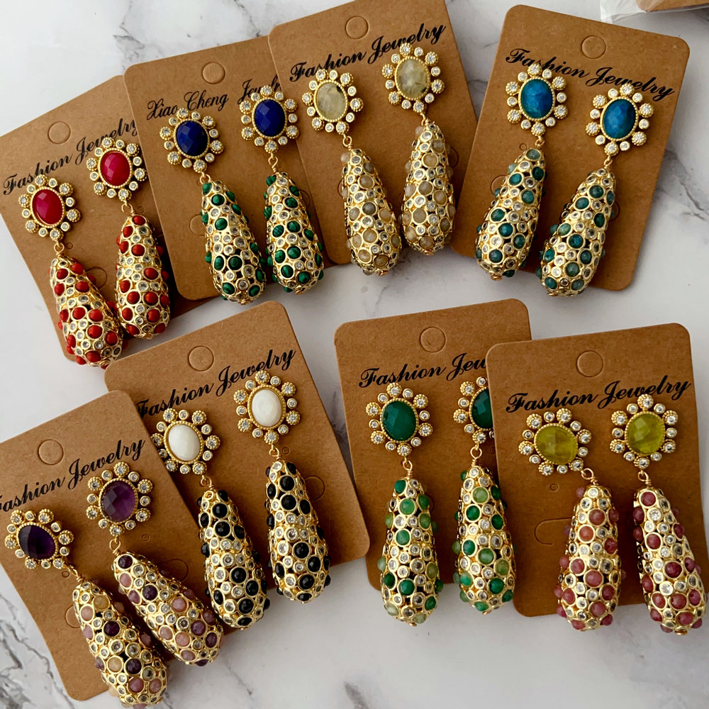 Chunky gemstone teardrope earrings