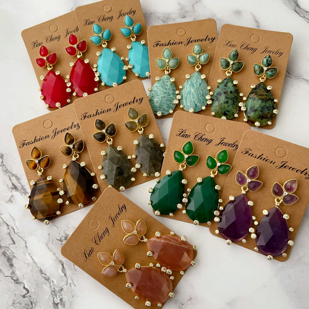Nature gemstone teardrope earrings