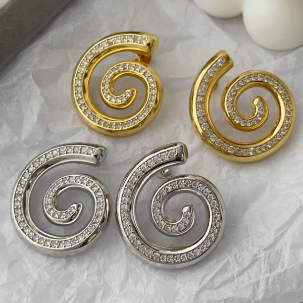 Pave zircon snail earrings