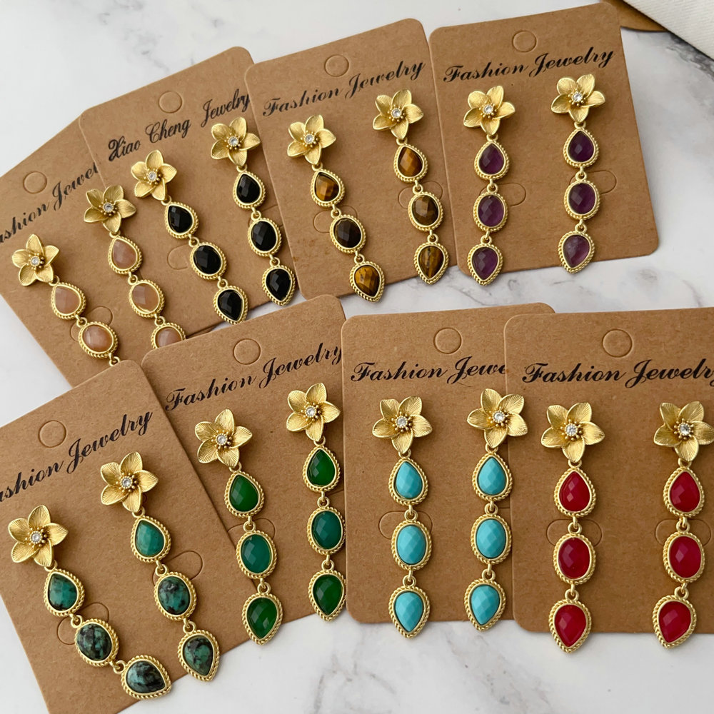 Nature gemstone teardrope earrings