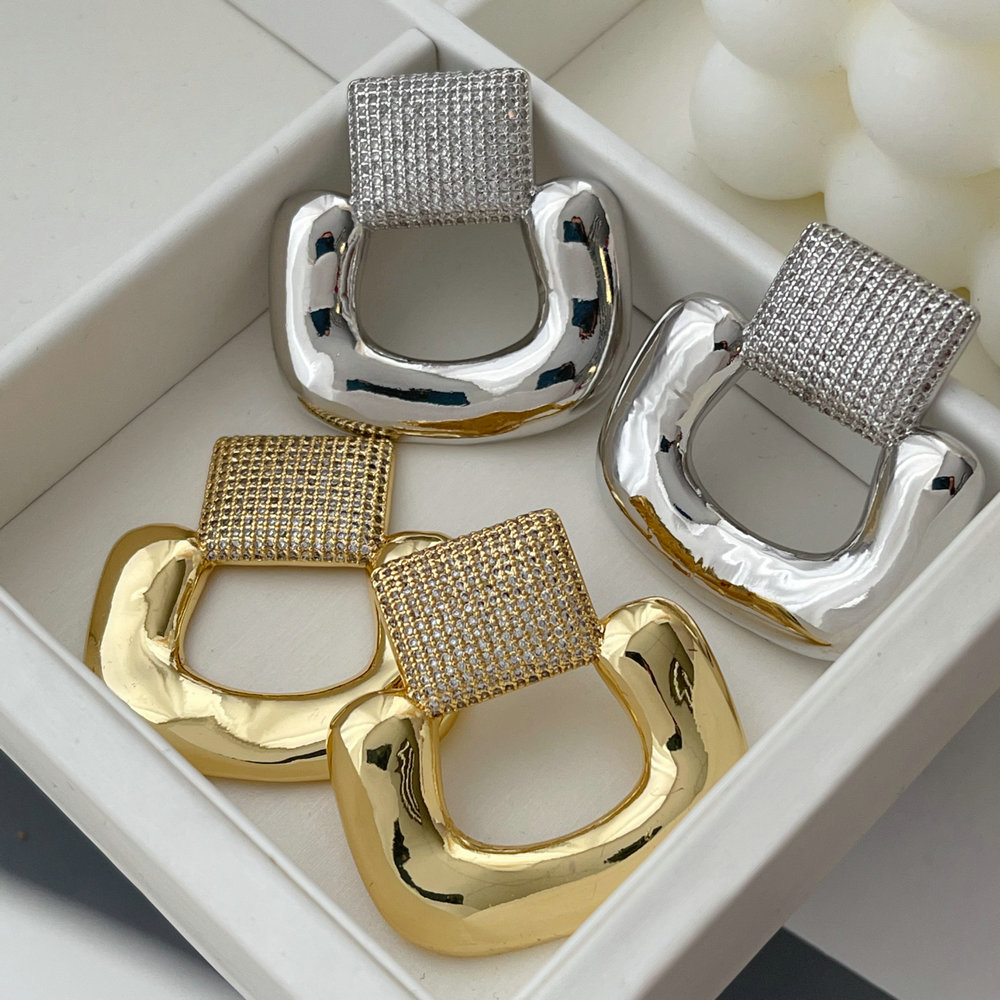 Pave zircon square earrings