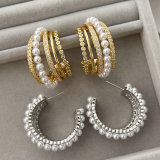 Pave pearl fan earrings
