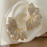 Pave zircon leaf earrings