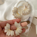 Pave zircon leaf earrings