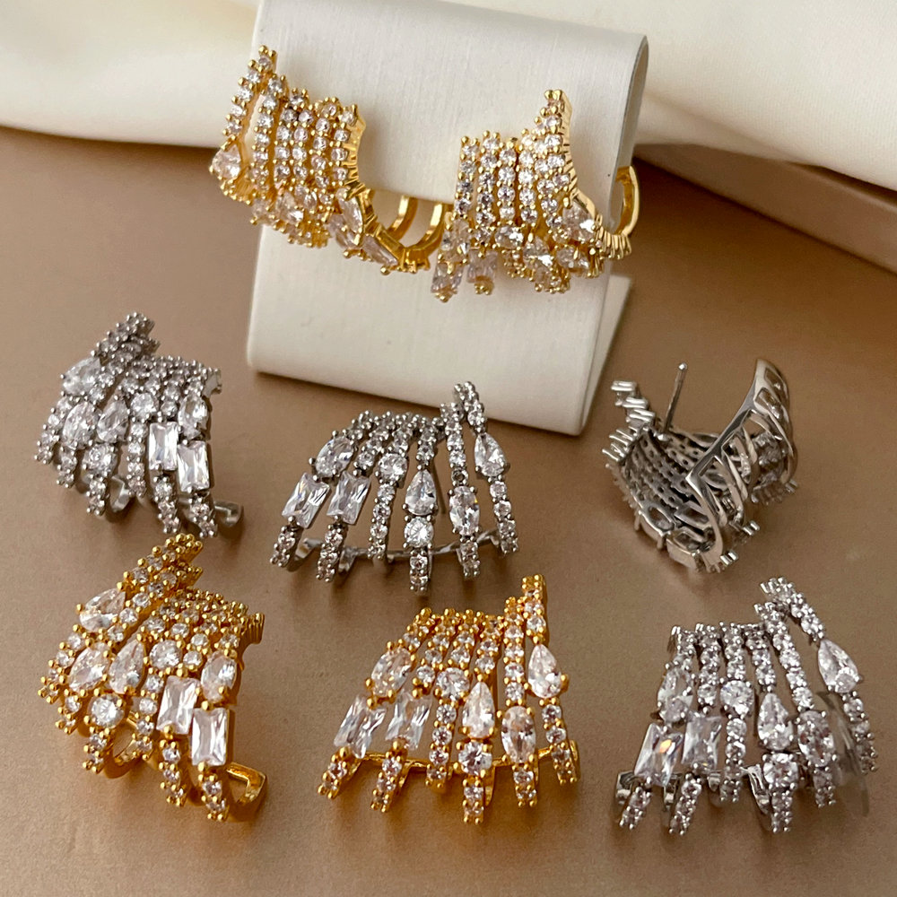 Pave zircon fan earrings