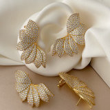 Pave zircon leaf earrings