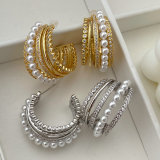 Pave pearl fan earrings