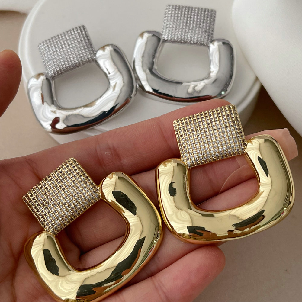 Pave zircon square earrings