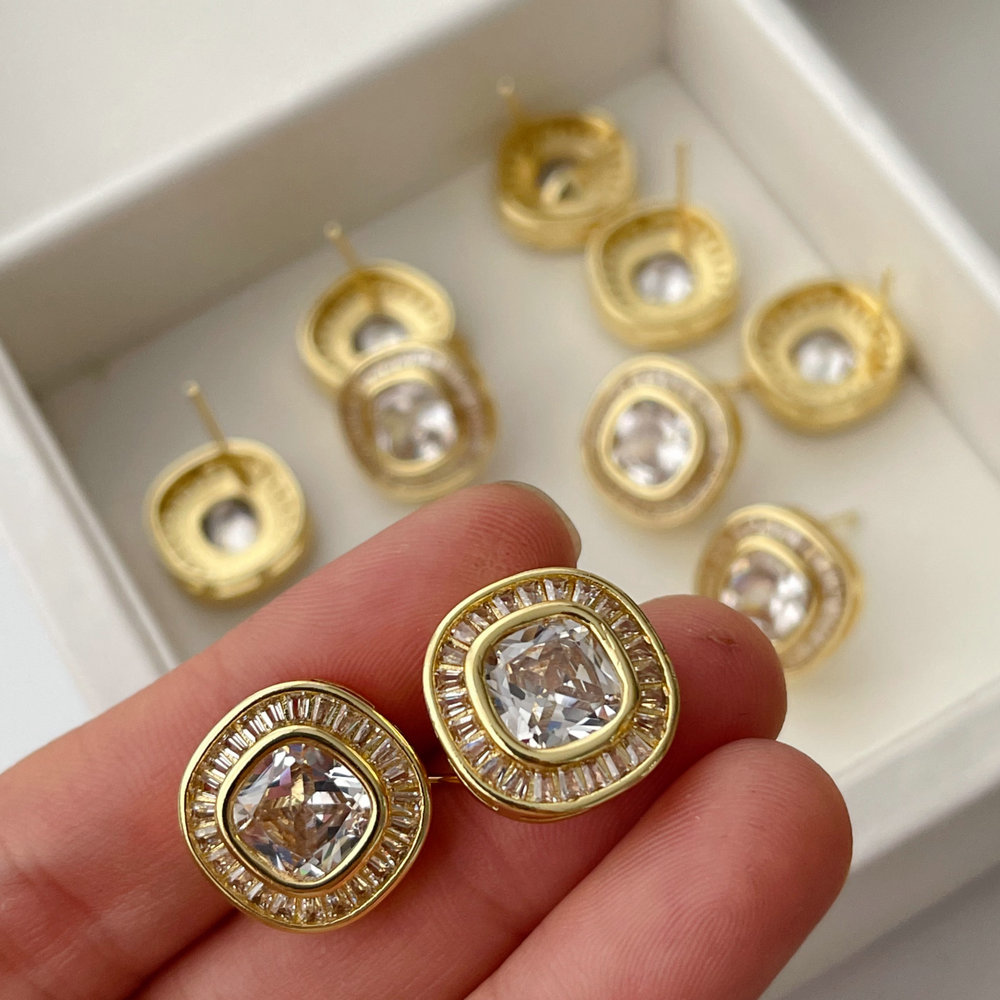 Pave zircon square earrings