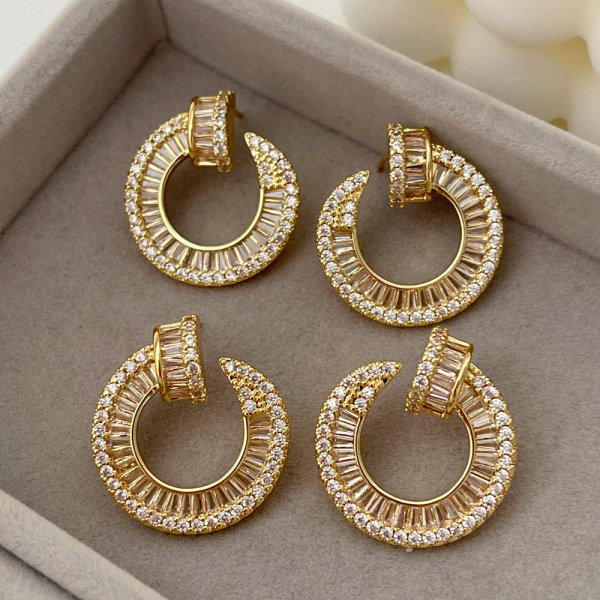 Pave zircon nail earrings