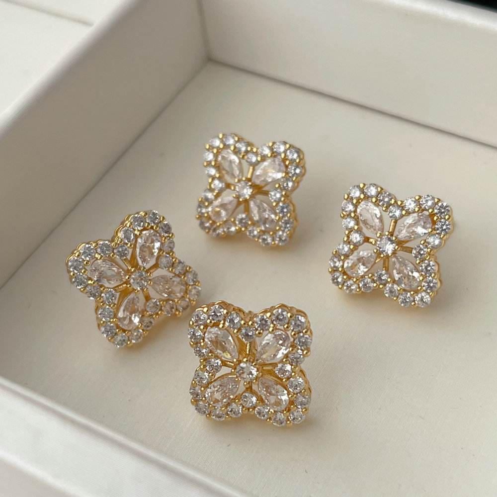 Pave zircon clover earrings