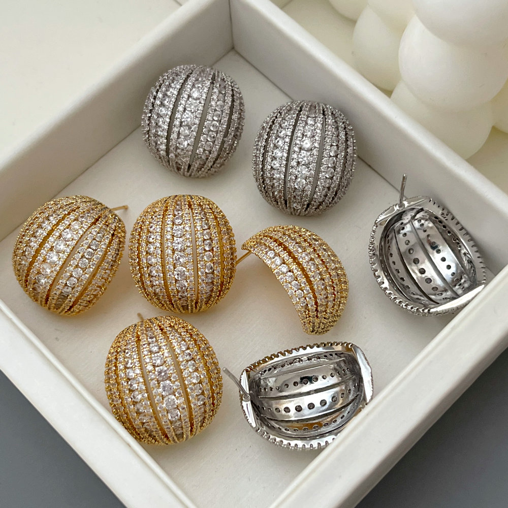 Pave zircon chunky ball earrings