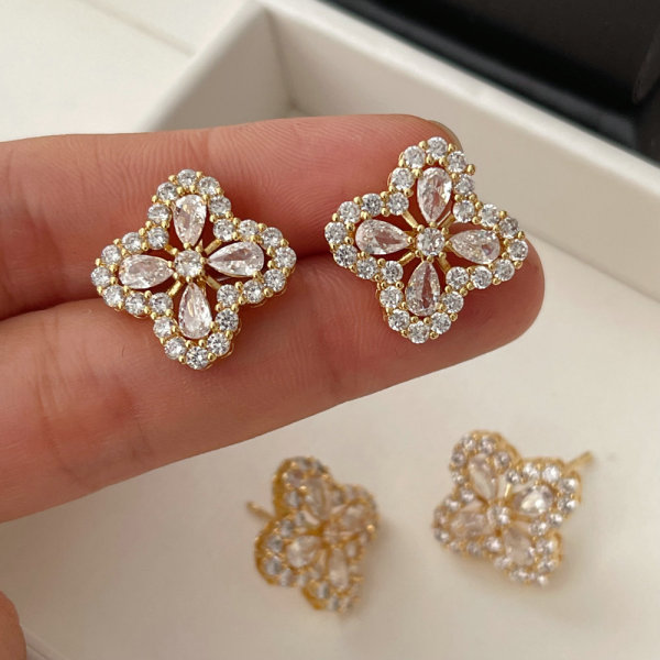 Pave zircon clover earrings