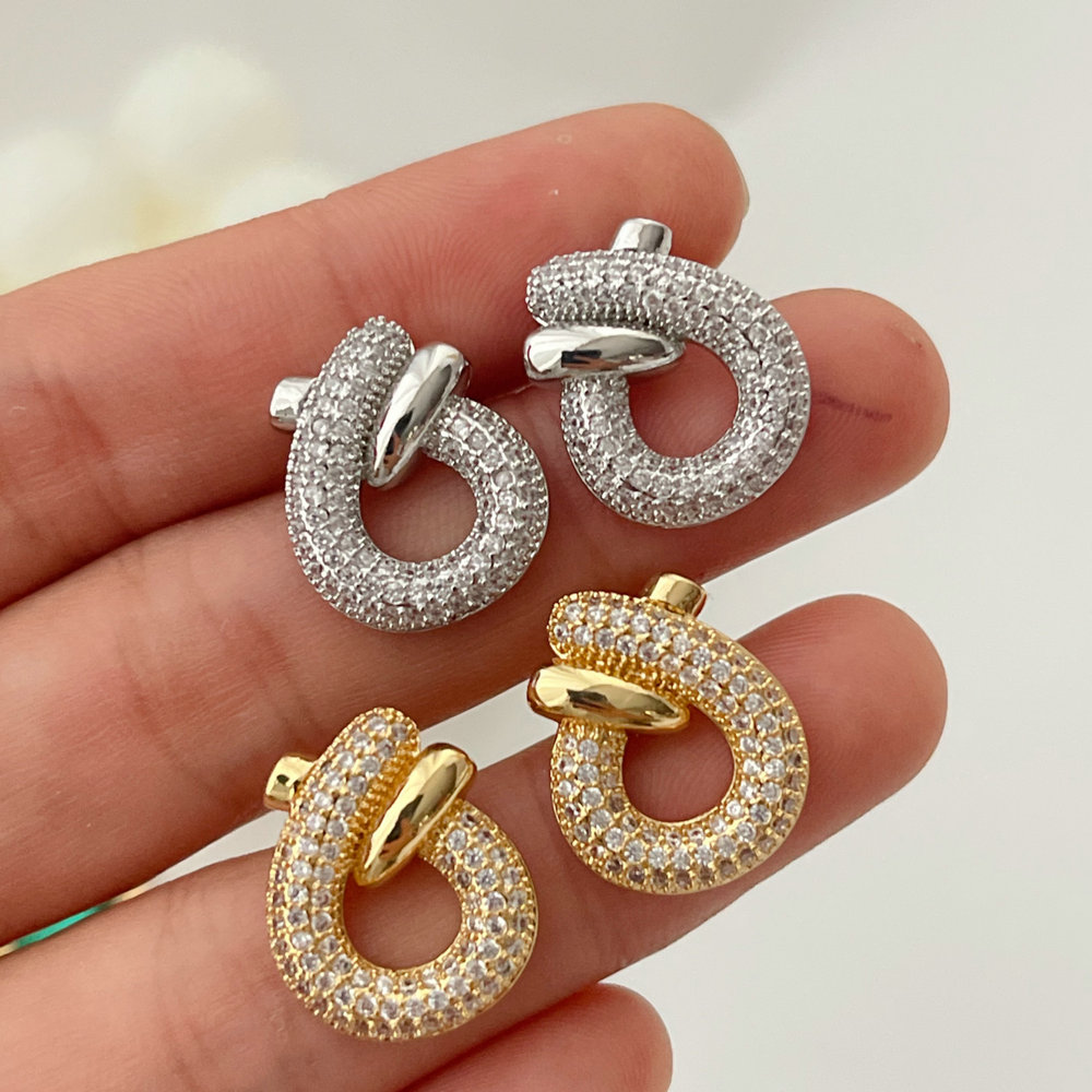 Pave zircon knot earrings