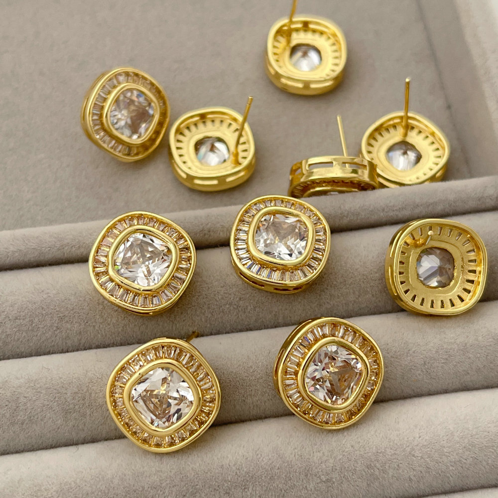 Pave zircon square earrings