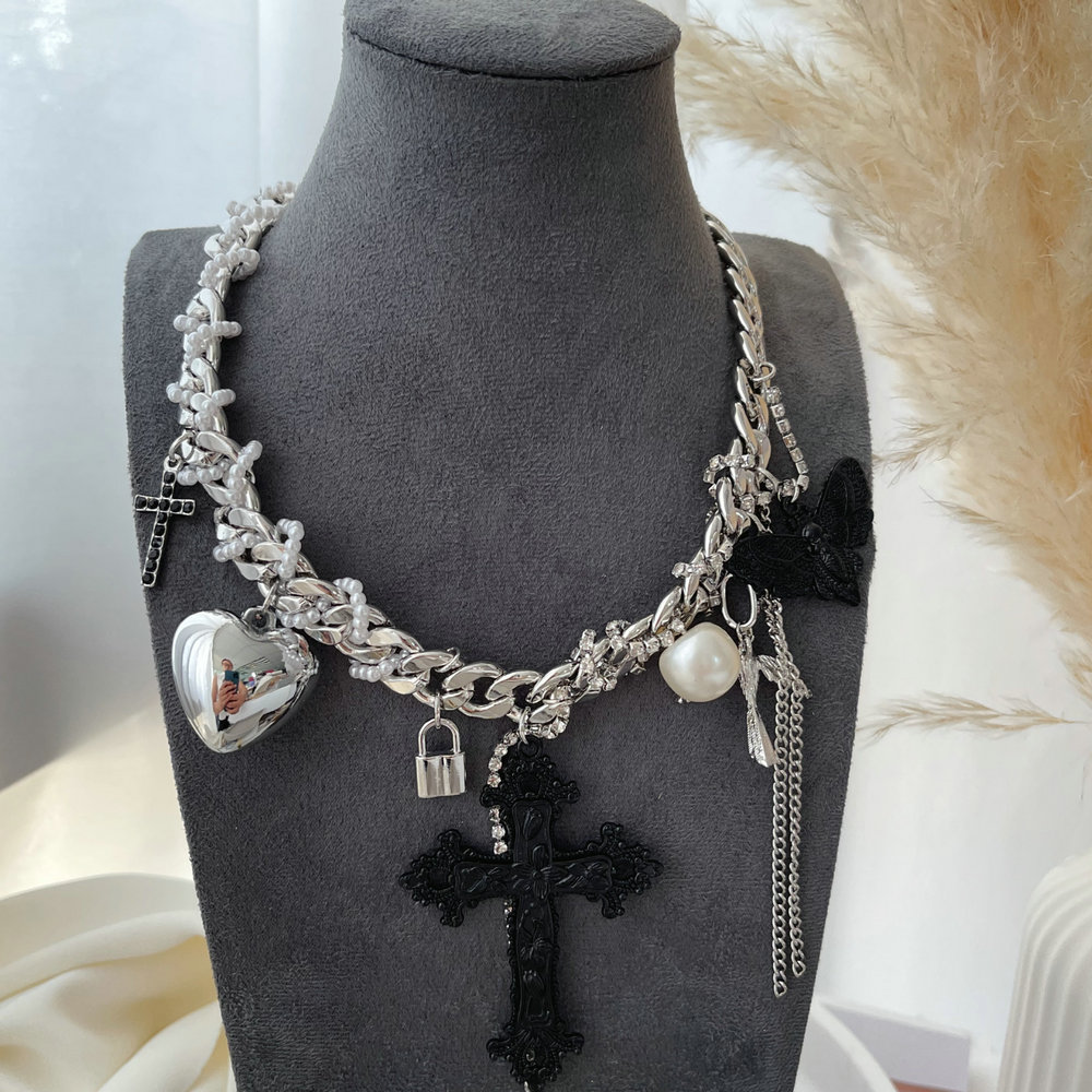 Black cross pendant necklace