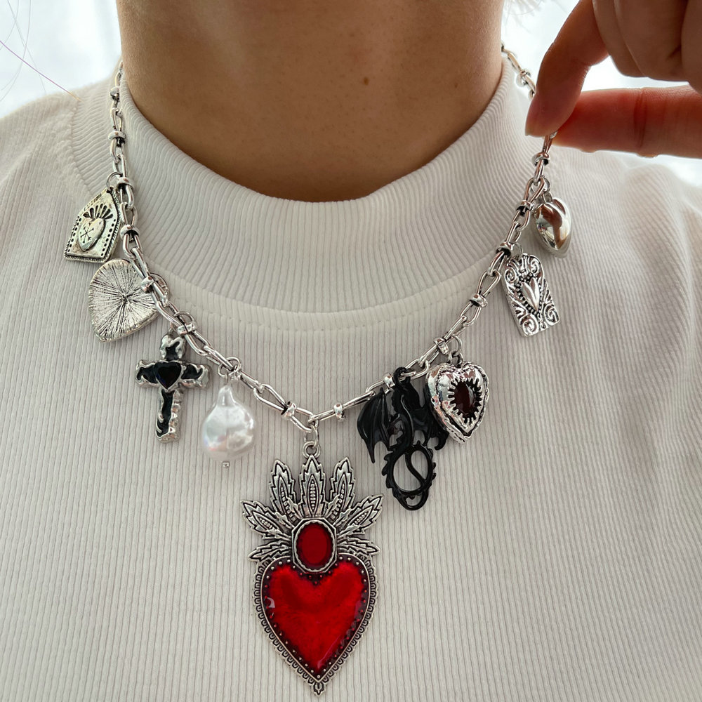 Enamel heart charm necklace