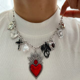 Enamel heart charm necklace