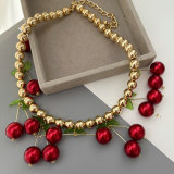 Red cherry charm bead necklace