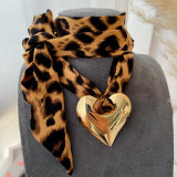 Leopard print peach heart necklace