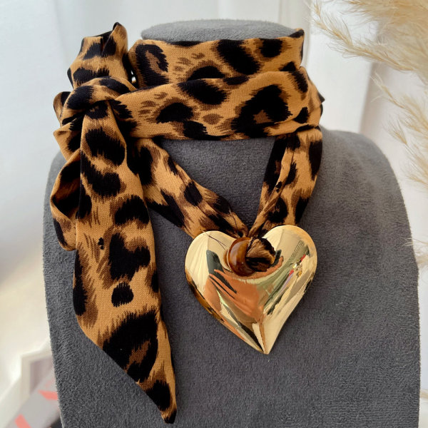 Leopard print peach heart necklace