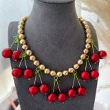 Red cherry charm bead necklace