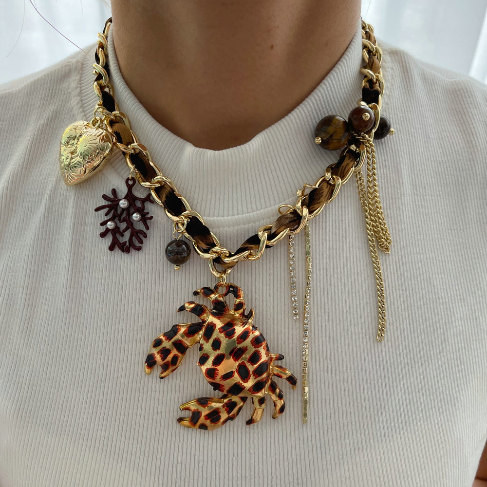 Leopard print turtle pendant necklace