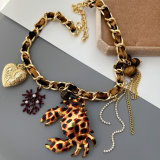 Leopard print turtle pendant necklace
