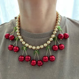 Red cherry charm bead necklace