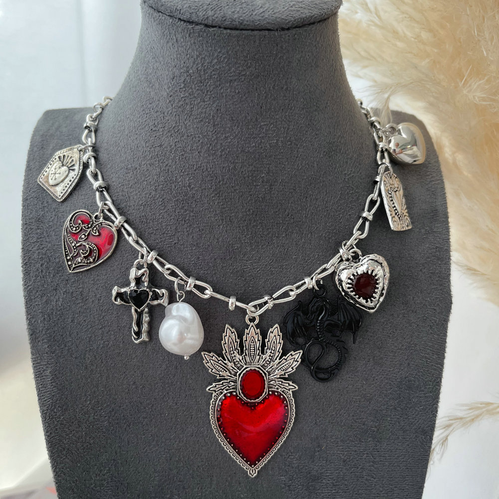 Enamel heart charm necklace