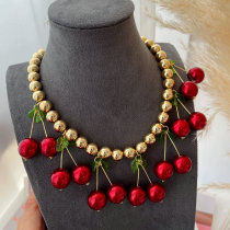 Red cherry charm bead necklace