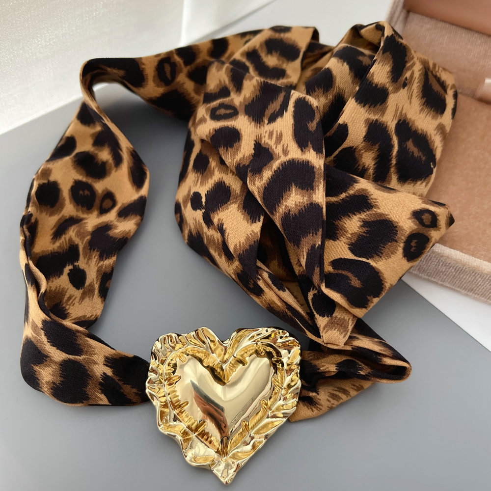 Leopard print heart necklace