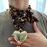 Leopard print chunky heart necklace