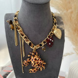 Leopard print turtle pendant necklace