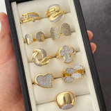 Pave zircon two tone heart ring