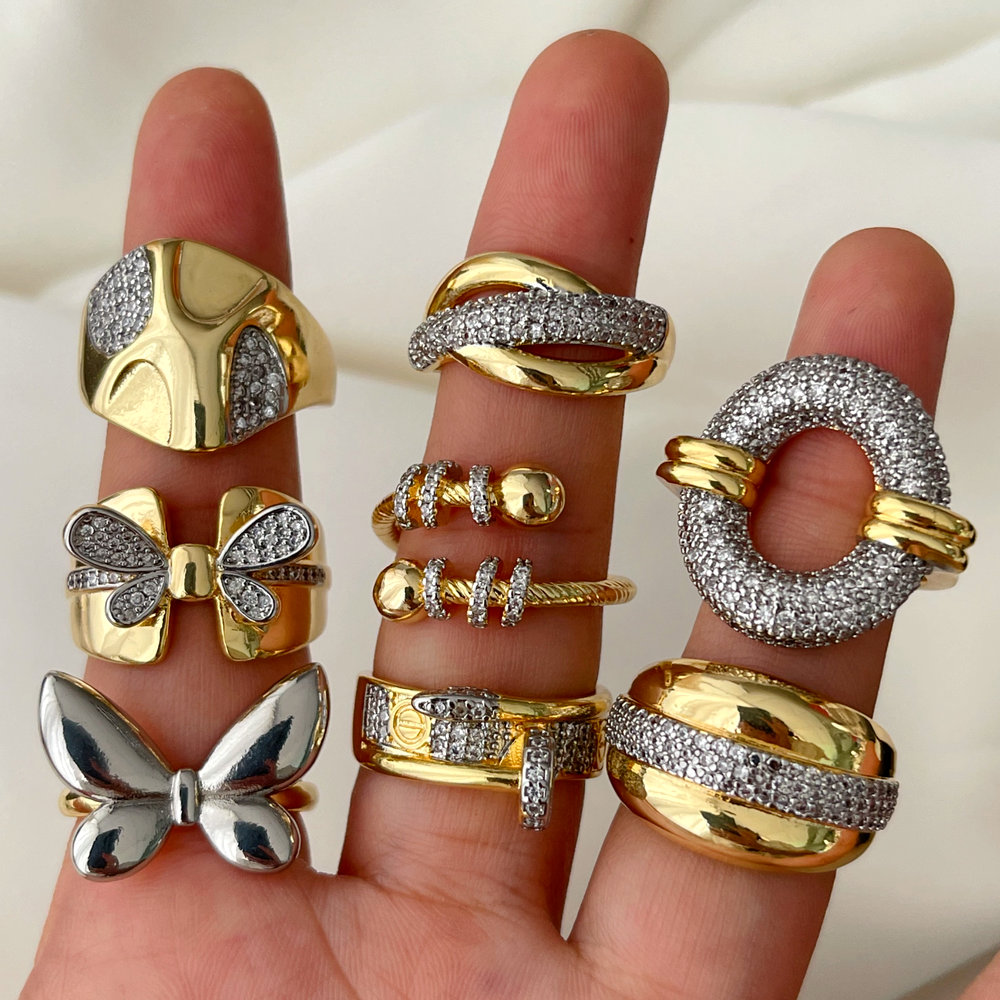 Pave zircon two tone ring