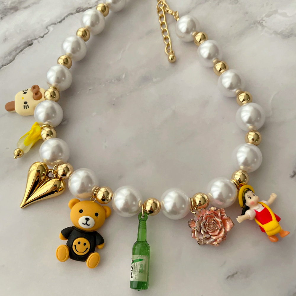 Cute charm glass pearl necklace