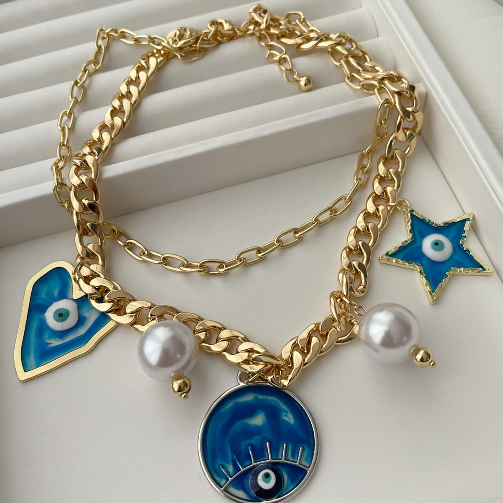 Blue eye charm chain necklace