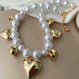 Heart charm glass pearl necklace