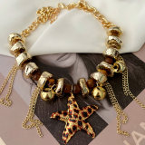 Leopard print star charm necklace