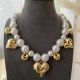 Heart charm glass pearl necklace
