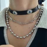 Layer eye leather necklace